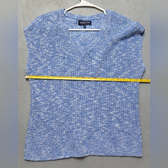 Jones New York Speckled Blue V-Neck Boxy Boho Cottagcore Pullover Sz S/M Sweater - Picture 5 of 7